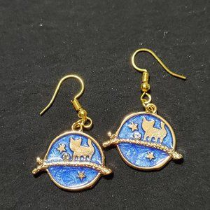 Gold Tone Cat Earrings